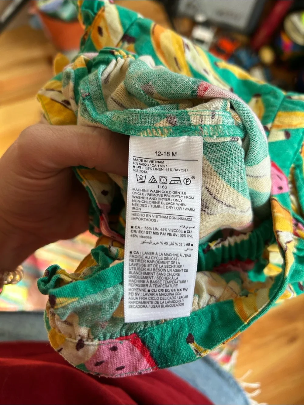 Old Navy Turquoise Banana & Watermelon Print Baby Bubble Linen Romper 12-18 MOS